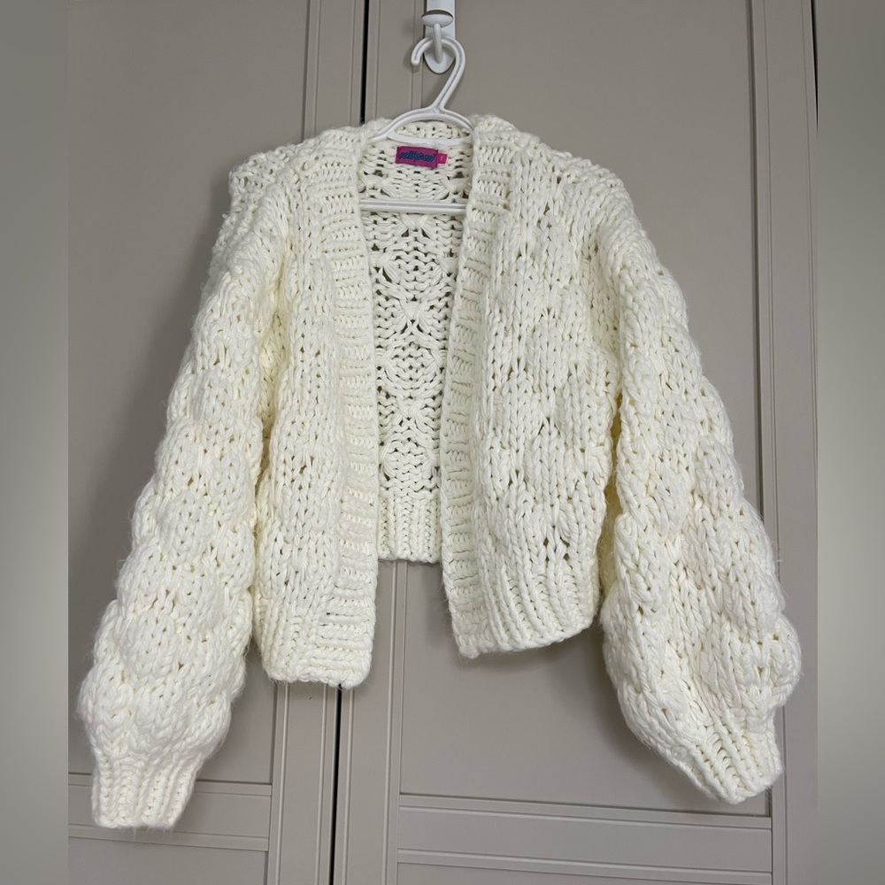 Chunky Cable Knit Open Cardigan Sweater - Cream